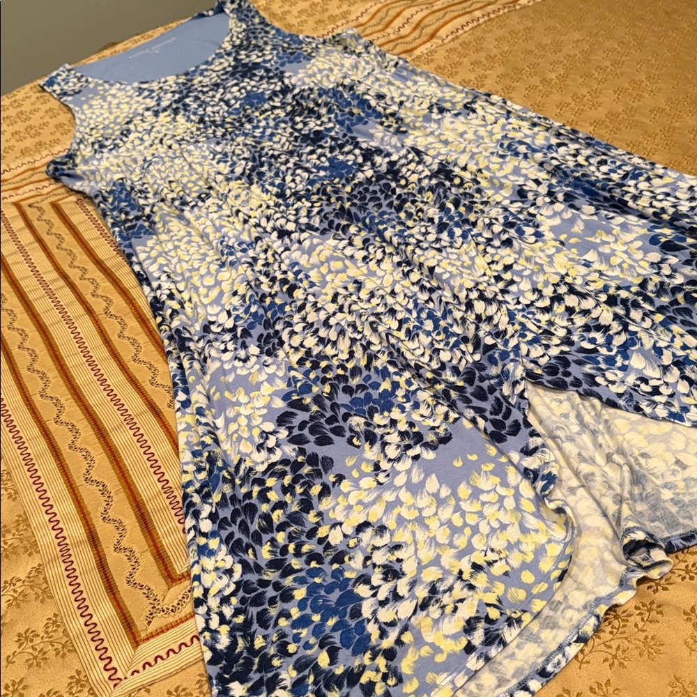 Carole Hochman Blue/White Patterned Maxi Dress, Rayon Blend, Irregular Hem, 2X